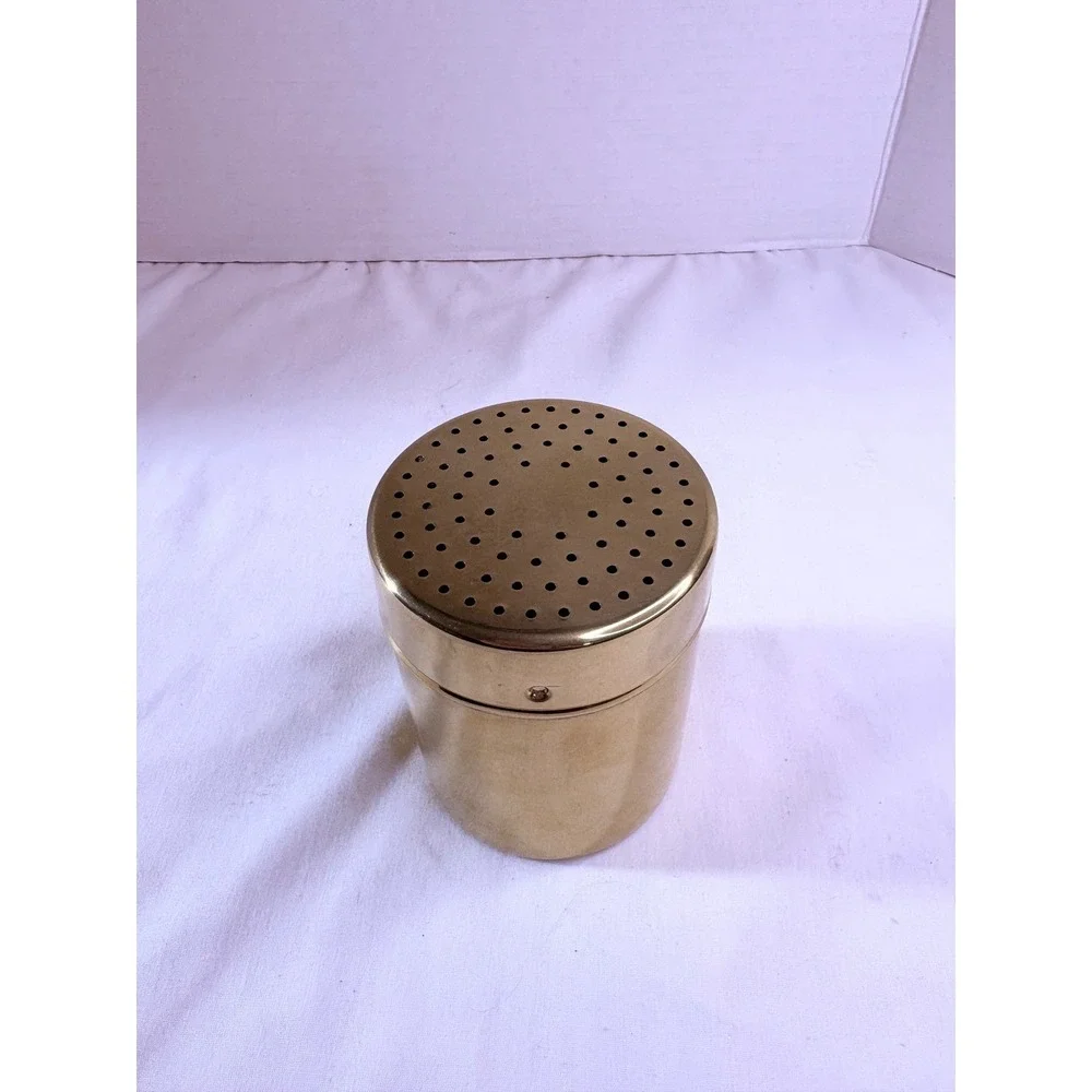 Gold Tone‎ Metal Powdered Sugar Shaker Vintage Cocoa Duster Flour Canister Lid